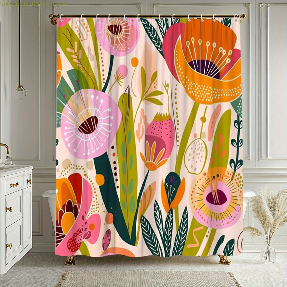 Home Decor Bathroom Ideas - Яркая шторка для душа с цветочным