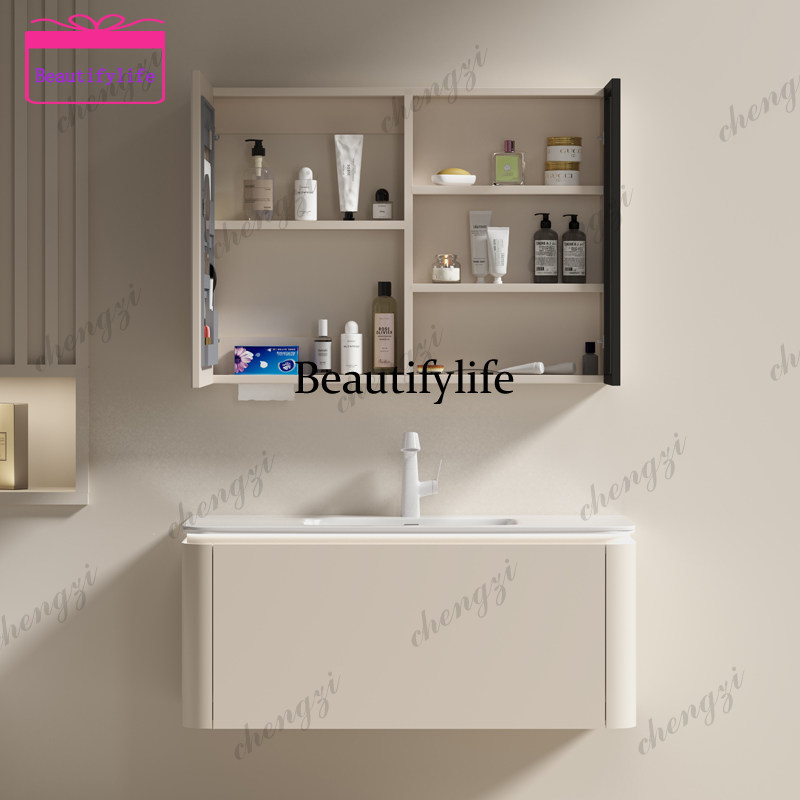 Bathroom Cabinet Mirror - Шкаф для ванной комнаты A17 кремово-серого