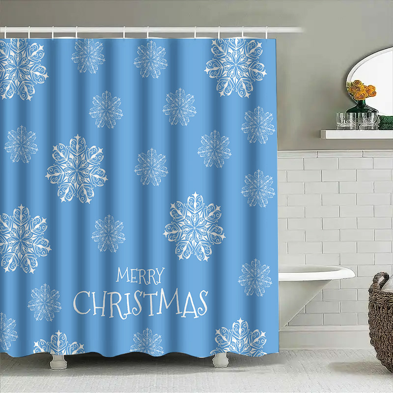 Home Decor Bathroom Ideas - Рождественская занавеска для душа Снежинка Синий