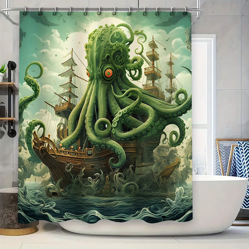 Home Decor Bathroom Ideas - Корабль осьминога, занавеска для душа, сюрреалистический