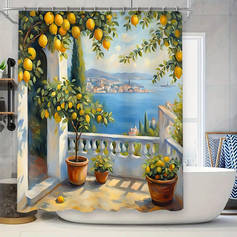 Home Decor Bathroom Ideas - Занавеска для душа «Средиземноморский лимонный сад»,