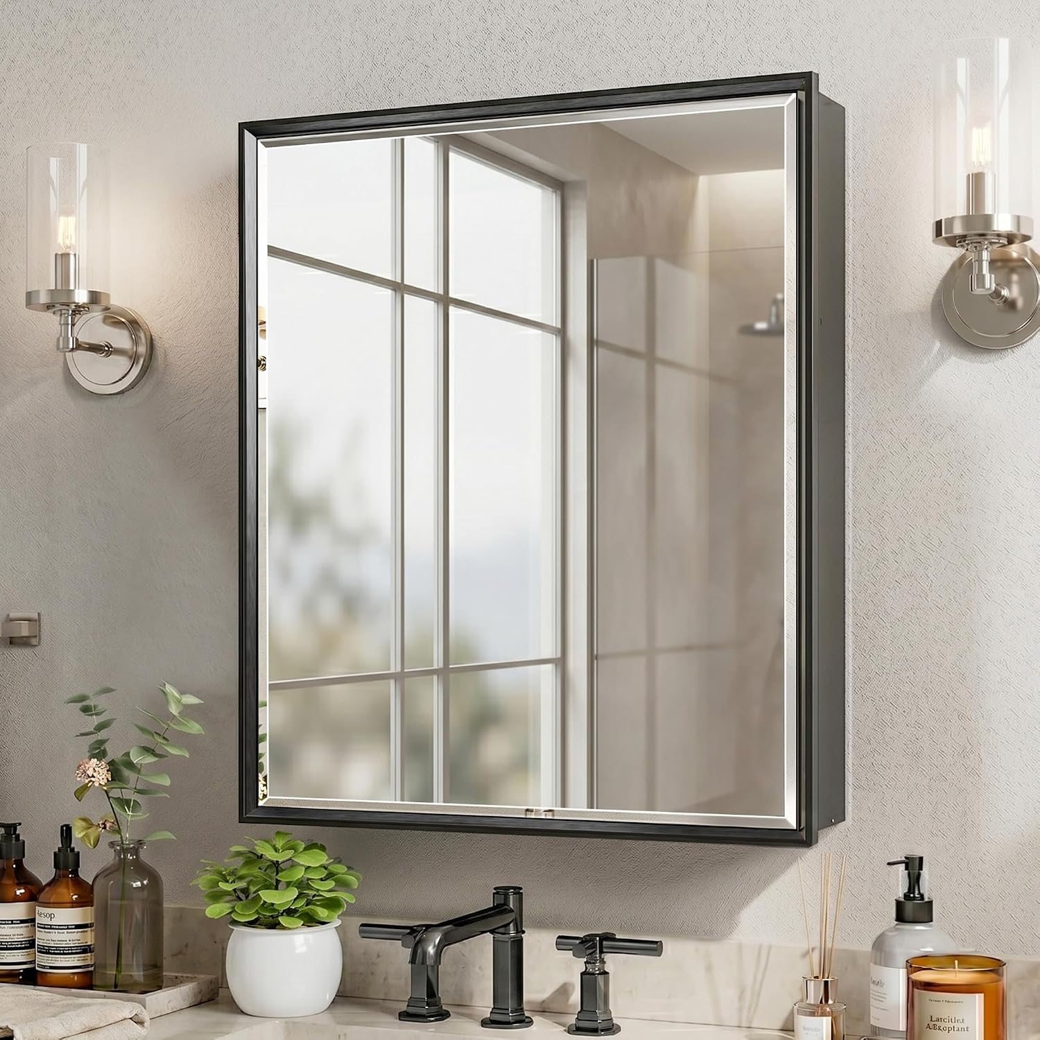 Bathroom Cabinet Mirror - Черный медицинский шкаф с зеркальной поверхностью,