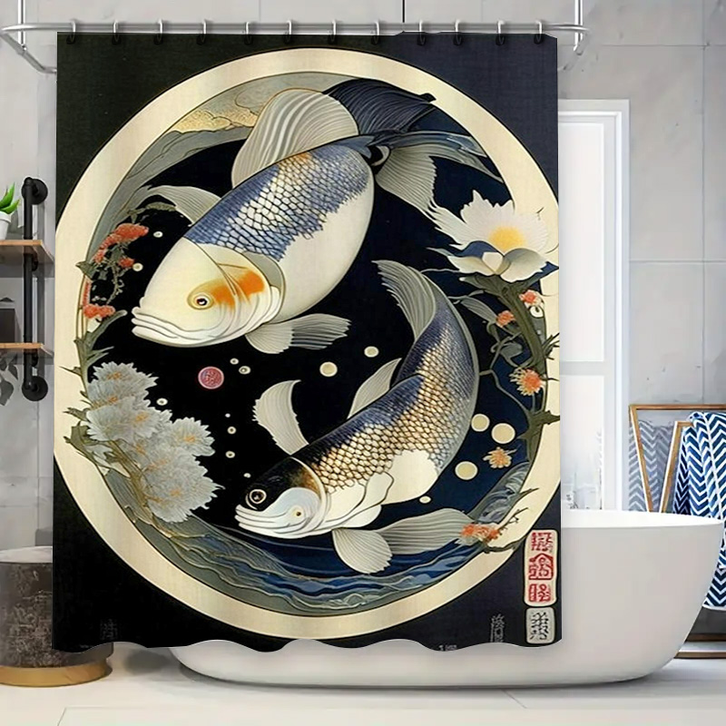 Japanese Home Bathroom Design - Винтажная японская занавеска для душа с