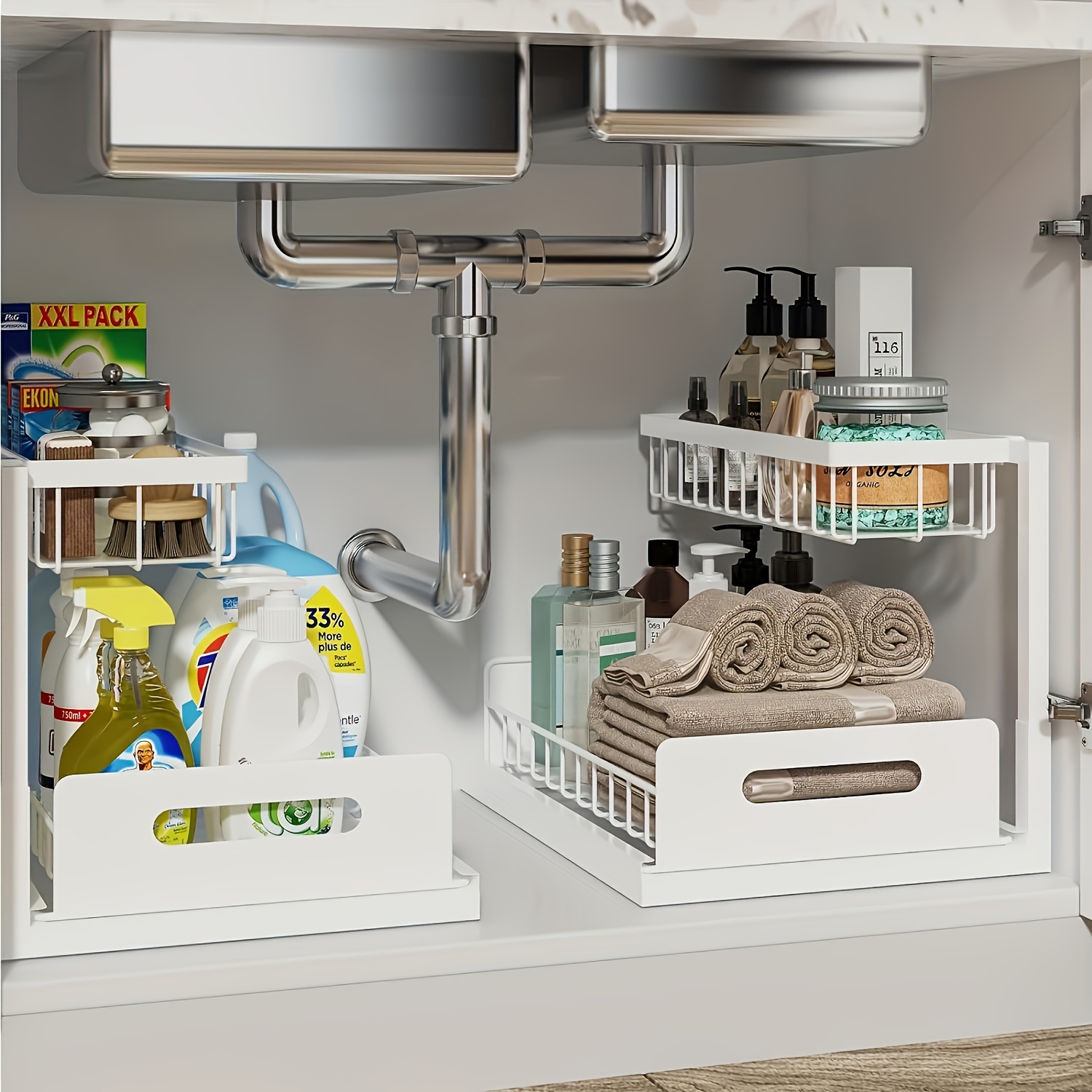 Home Goods Bathroom Cabinets - Выдвижной органайзер под раковину, 2-уровневая выдвижная