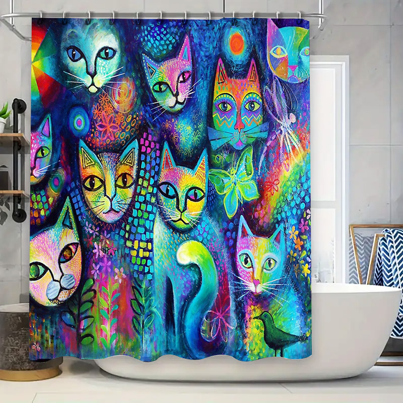Home Decor Bathroom Ideas - Занавеска для душа с изображением кошки,