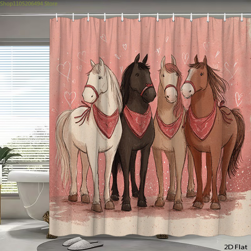 Home Decor Bathroom Ideas - Занавеска для душа с милыми лошадками,