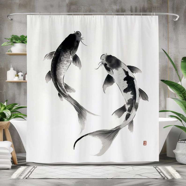 Занавеска для душа с рыбой, во – обзор и цена Japanese Home Bathroom Design